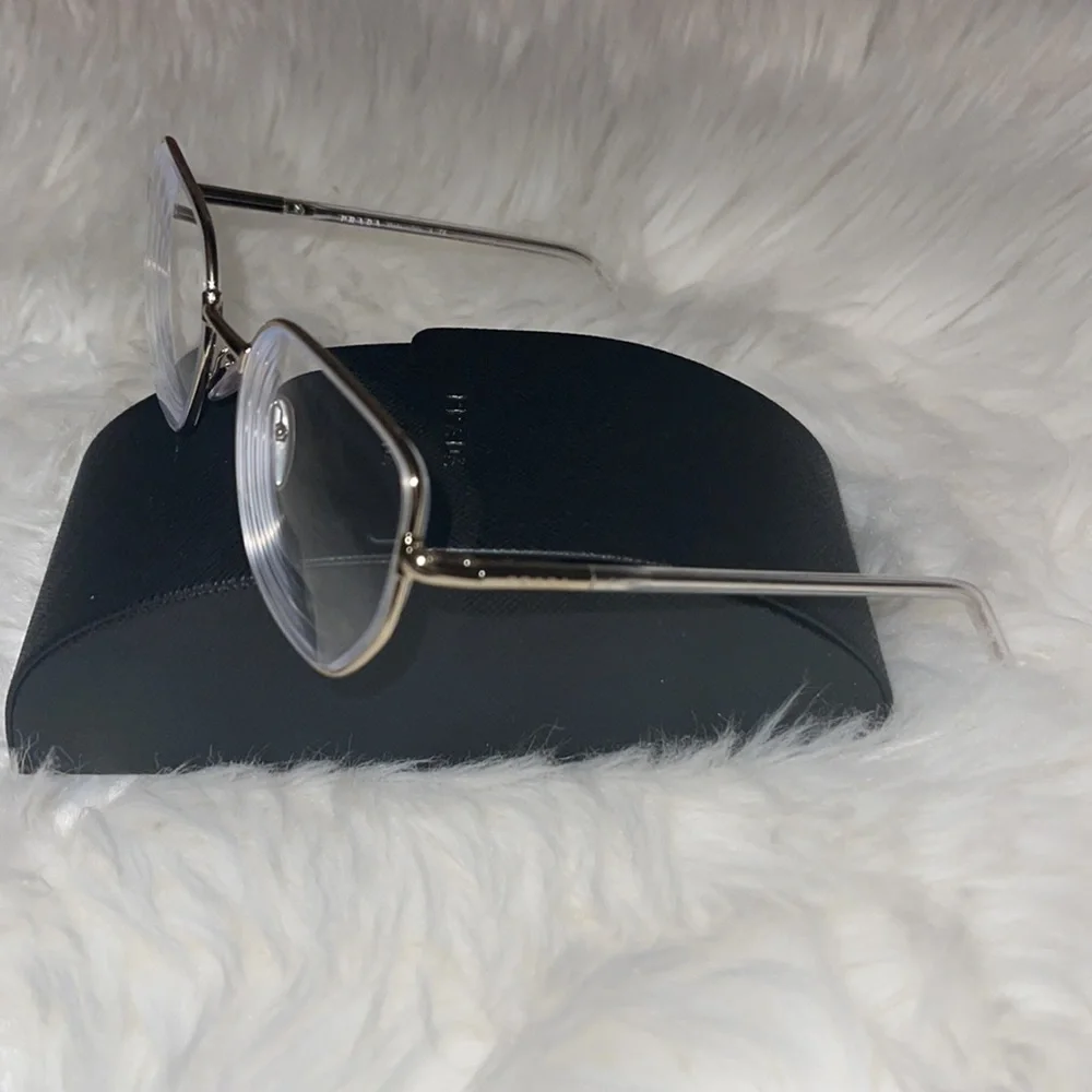 Prada Silver Metal Rim Clear Lens Glasses